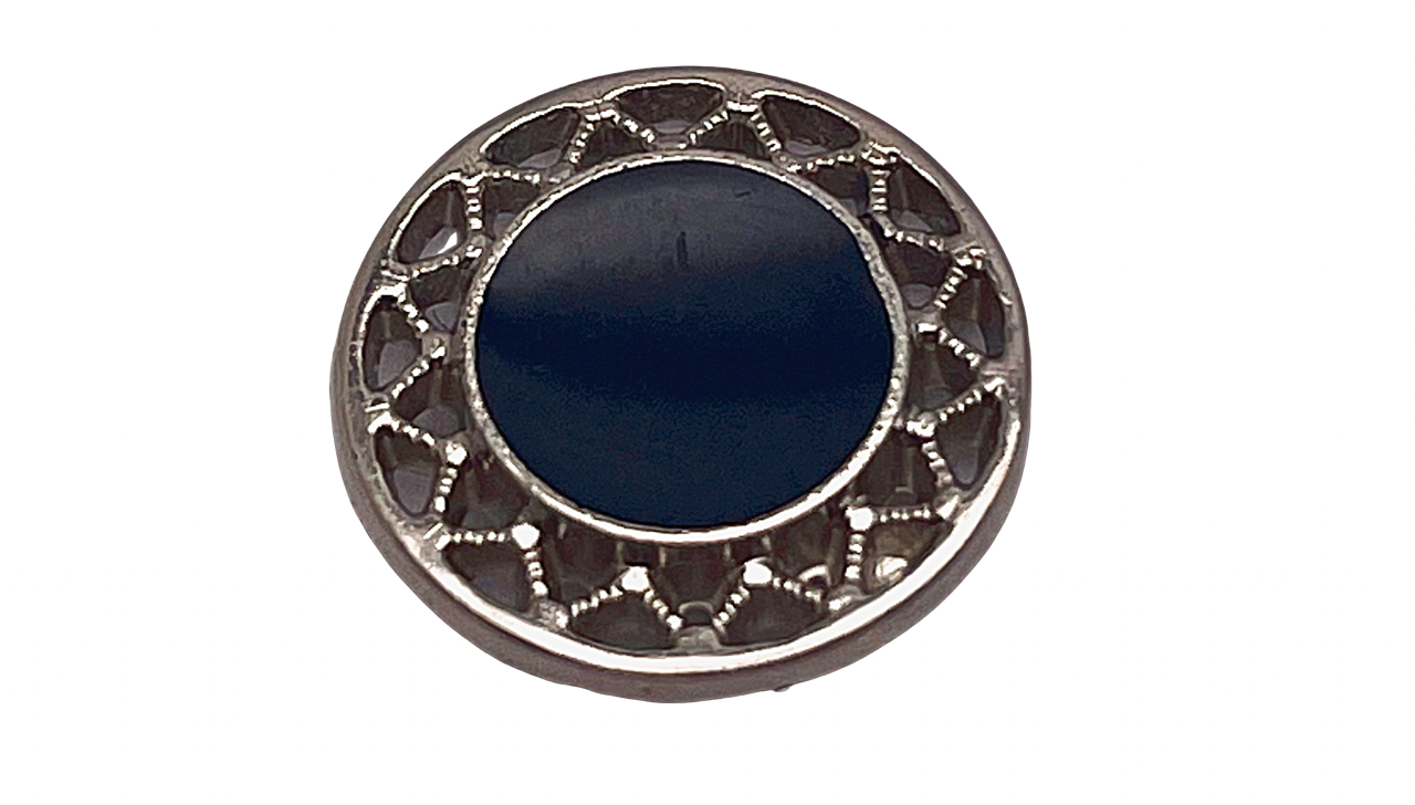 V2875 Silver decorative black center button - venusfashionslondon